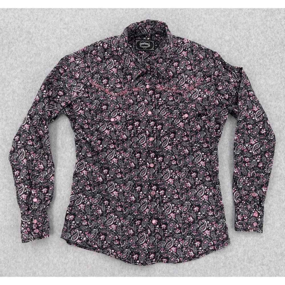 Cowgirl Hardware Western Paisley Rhinestone Snap Shirt‎ Pink Black Medium